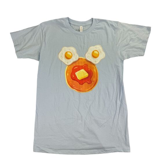 Disney Mens Breakfast at Mickeys Short Sleeve Slim Fit T-Shirt Light Blue M - Picture 1 of 4